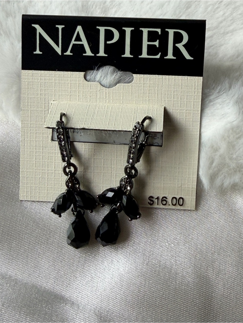 Napier Black Faceted Teardrop Cluster Dangle Earrings